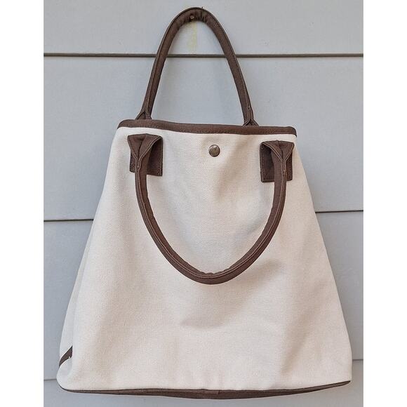 Restoration Hardware Heavy Duty Cotton Canvas Tote Bag Cream Brown 21.5"x14.5" - Picture 2 of 12
